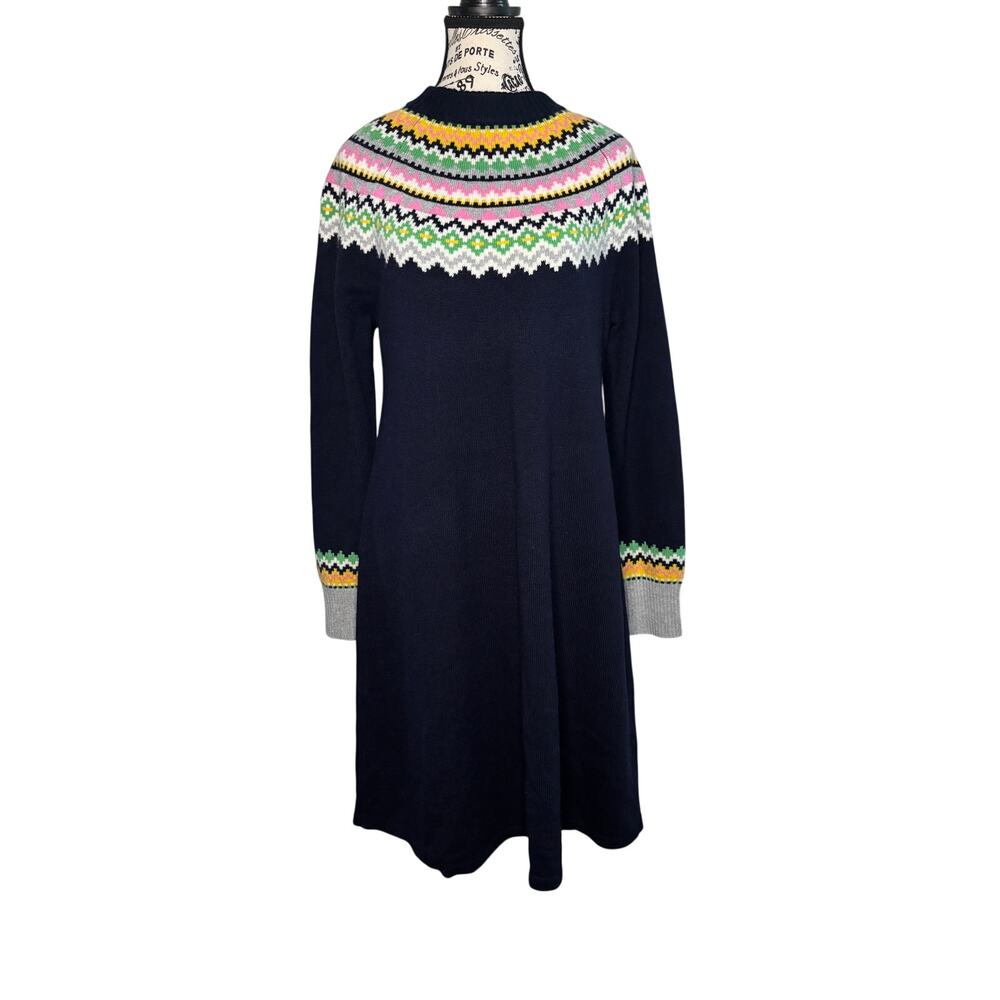 Boden Millie Fair Isle Wool Knitted Navy Blue Sweater Dress size 10L